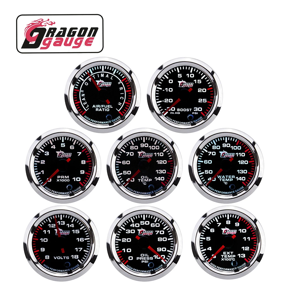 「DRAGON」2" 52mm Tachometer PRM Voltmeter Air-Fuel Ratio Boost Gauge EGT Gauge Water Temp Oil Temp Oil Press 7 Colors Change