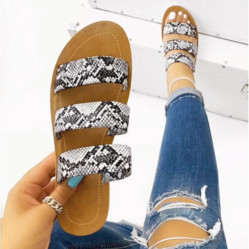 

2020 Women Fashion Slippers Wild Beach Shoes Snake Totem three-layer non-slip Outdoor Slippers Beach Flat Bottom Ladies Sandals