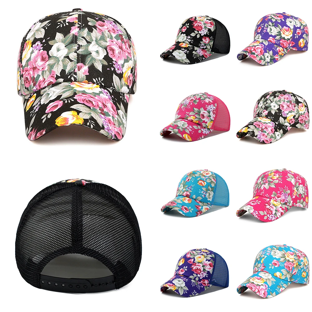 

Sunscreen Rose Floral Print Baseball Cap For Women Men Sport Mesh Caps Breathable Casual Golf Hats Snapback Hat dropship