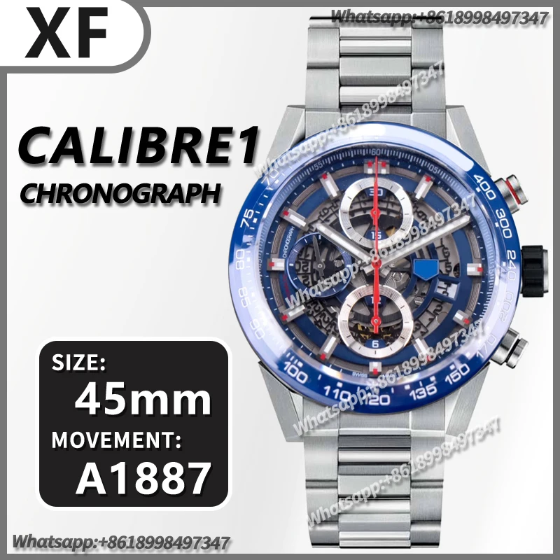

Men's Automatic Mechanical Watch Calibre Heuer 01 Chrono 43MM Ceramic XF 1:1 Best Edition Skeleton Dial Ceramic Bracelet A1887
