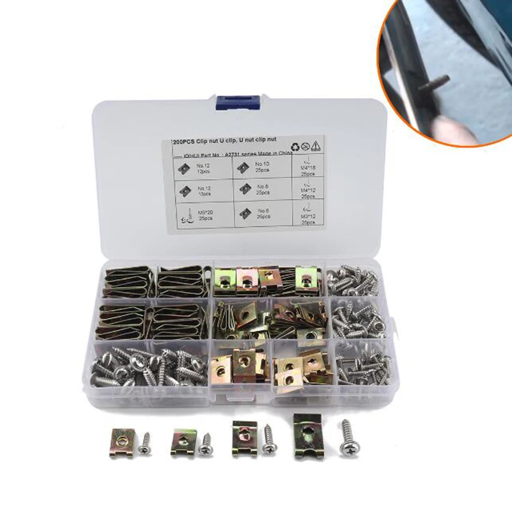 

200pcs or 300pcs U Metal Nuts No.6 8 10 12 Clips with Fasteners Flange Self Tapping Screws Parts Assortment Kit