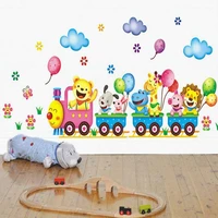 cartoon safari animals on train removable nursery baby kids wall stickers vinyl decal 2442cm cartoon wall sticker