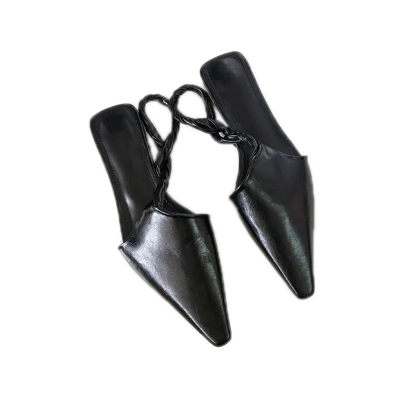 

2021 New Women Sandals Pointed Toe Slingback Sandals Slippers Mules Shoes For Woman Elegant Female Flat Heel Slip On Slides Shoe