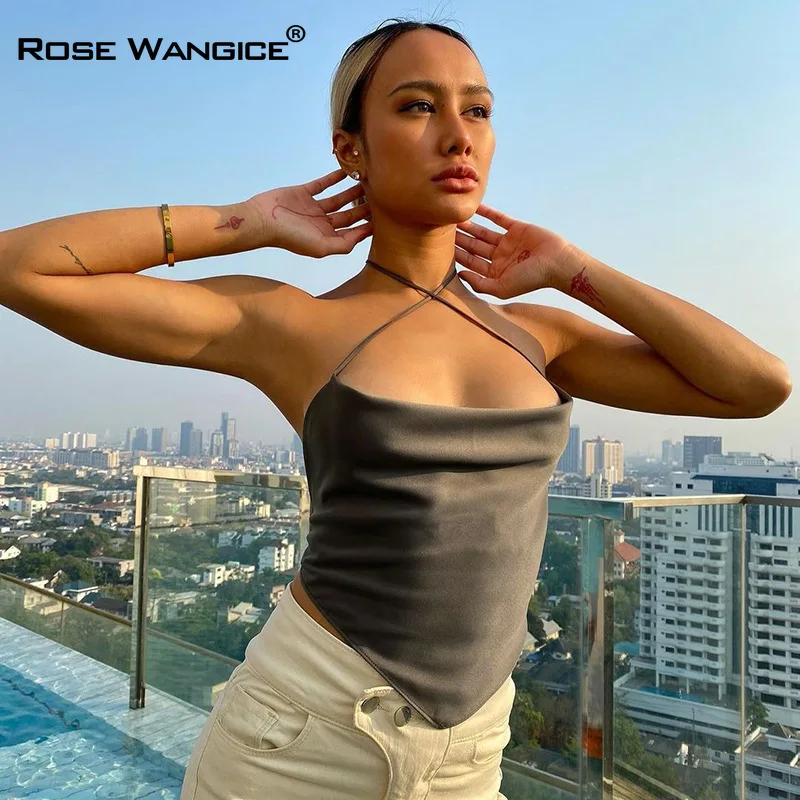 

Fashionable Pure Color Sexy and Comfortable Back Hanging Neck Bandage with A Piece of Leisure 2021 Women Clothing Summer Sling