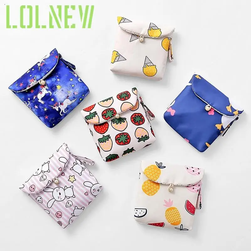 

1 PC Sanitary Bag Lovely Cartoon Linen Storage Bag For Sanitary Towel Tampon Women Girls Portable Small Bag Dropship
