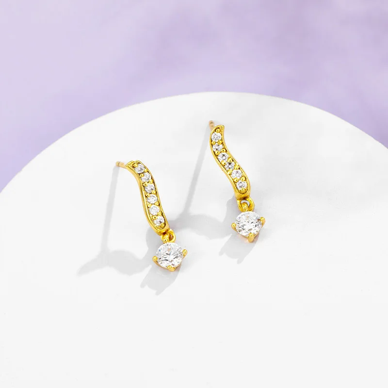 

Stud Earrings for Women Simple Gold Color Simple Zircon Earring for Wedding Engagement Fashion Jewelry kolczyki damskie