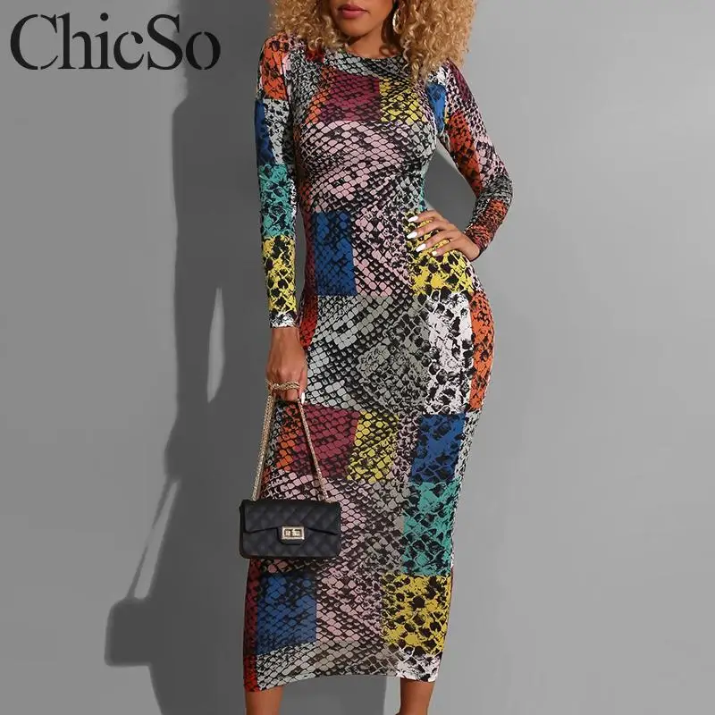 Женское винтажное платье MissyChilli с длинным рукавом и принтом животных элегантное