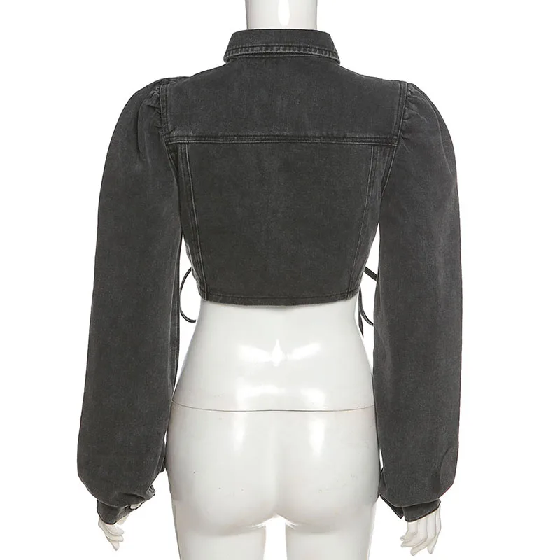 

AIIOU Pleated Button Jeans Jacket Women Fashion Casual High Streetwear Outwear Loose Lady Clothing Fall Winter