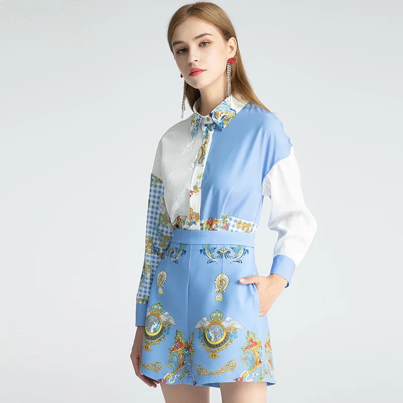 

2020 AUTUMN VINTAGE PRINT TOP & SHORTS SET - 2 COLOR