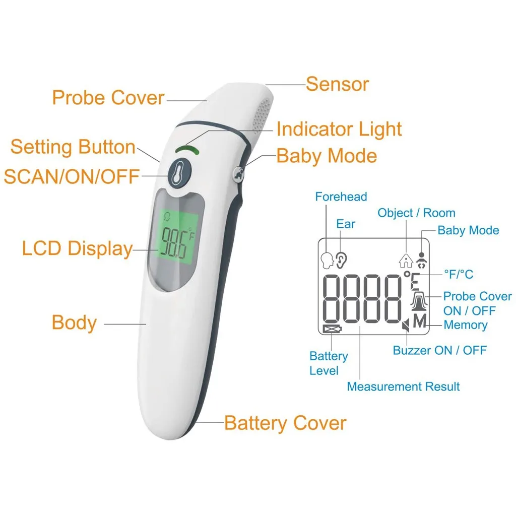 

Forehead Thermometer Digital Infrared Body Temporal Thermometer Non-Contact Body Termometro Infrared LCD Adult Body Fever IR