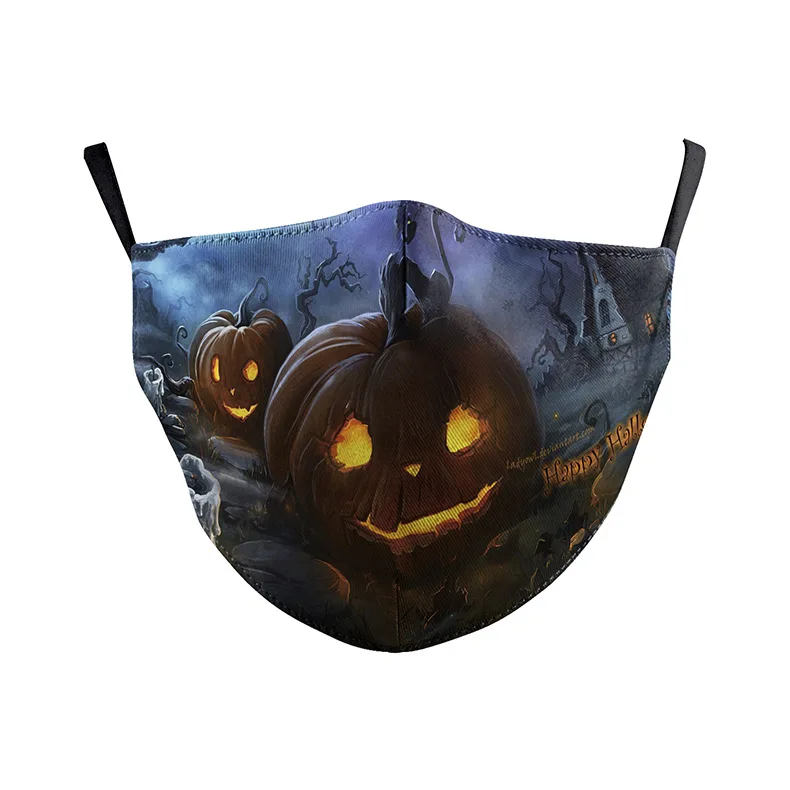 

3D Digital Printing Halloween Funny Dust-proof Masks Unisex Outdoor Multifunctional Ear Straps Washable Polyester Cloth Mask