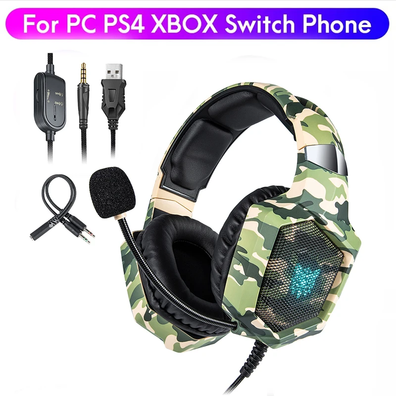 

Cool LED Light Wired Headphones With Microphone Headset Gamer PC Headphone Headband Stereo Game Earphone For PS4/XBOX/Phone