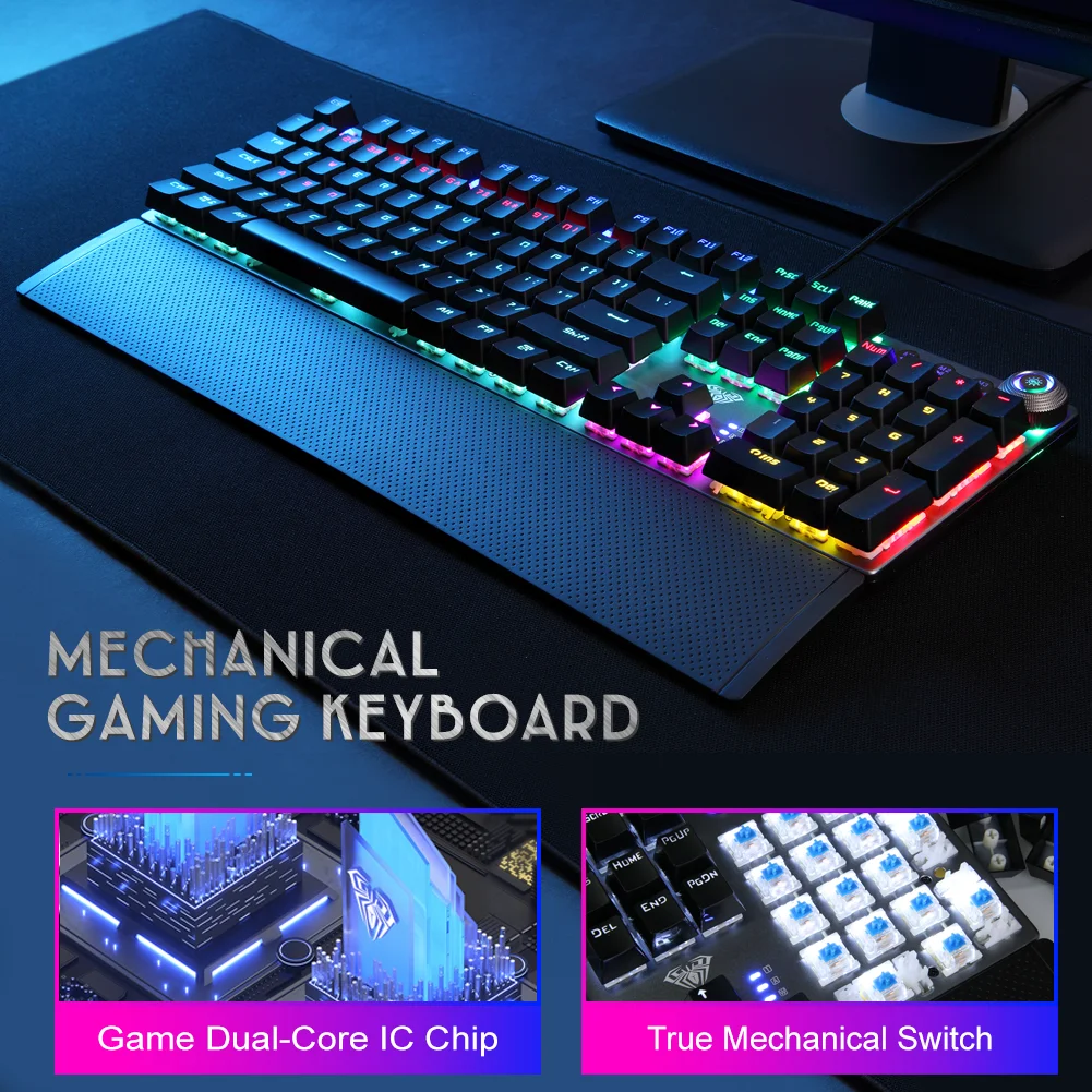 aula f2088 mechanical gaming keyboard anti ghosting 104 brown switch blue wired mix backlit keyboard for gamer laptop pc free global shipping