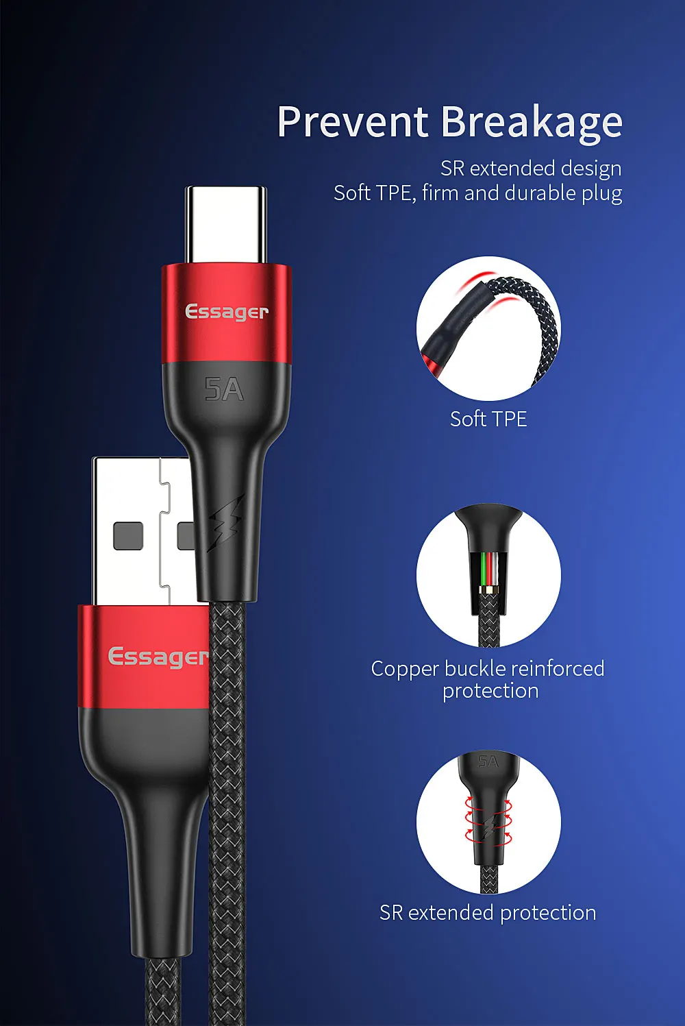 Essager 5A usb type C кабель для huawei mate 20 P30 P20 Pro Lite Xiaomi Redmi Note 7 USBC type-C шнур Быстрая зарядка USB-C зарядное устройство