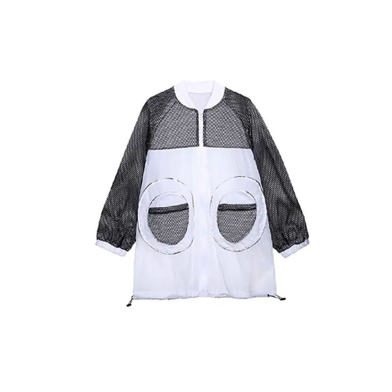 

XITAO New Hollow Out Grid Patchwork Jacket Summer Fashion Contrast Color Women Sun Protection Top Coat 2021 Trendy LDD2070