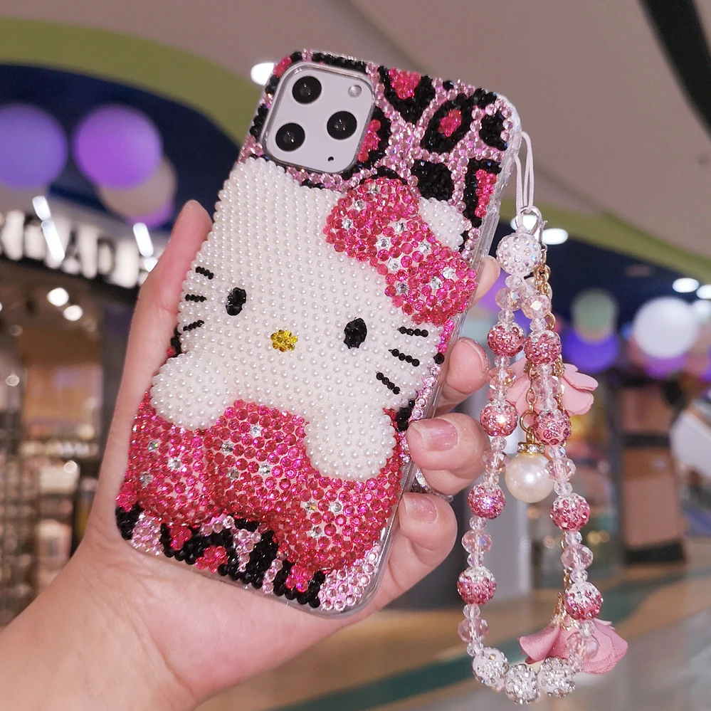 Для iphone 11 pro 3D Bling Crystal Pearl розовый Кот KT кабошон чехол для телефона для iphone XS max XR X 6 6s 7 8 plus Роскошный чехол