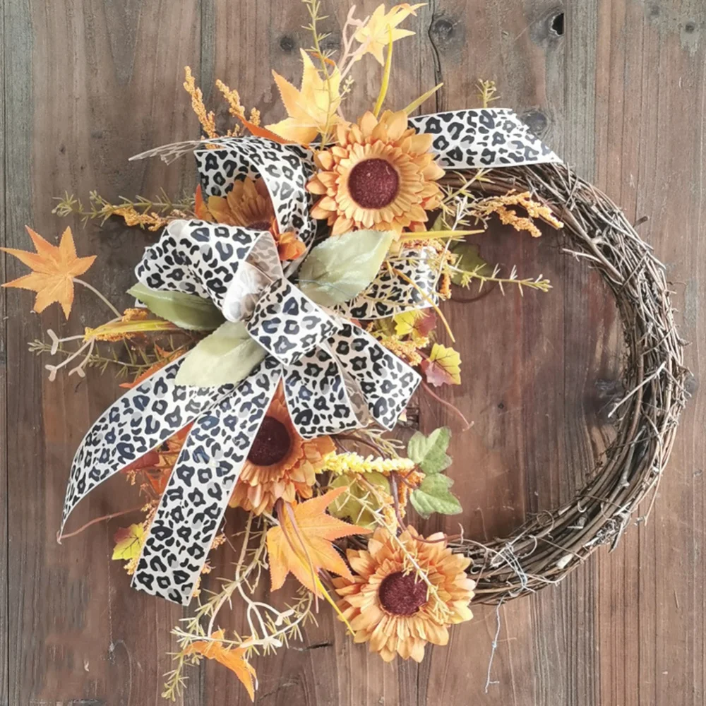 

Thanksgiving Day Artificial Wreaths Front Door Welcome Wreath with Sunflower Wedding Decor Fall Autumn Farmhouse Bow Garland