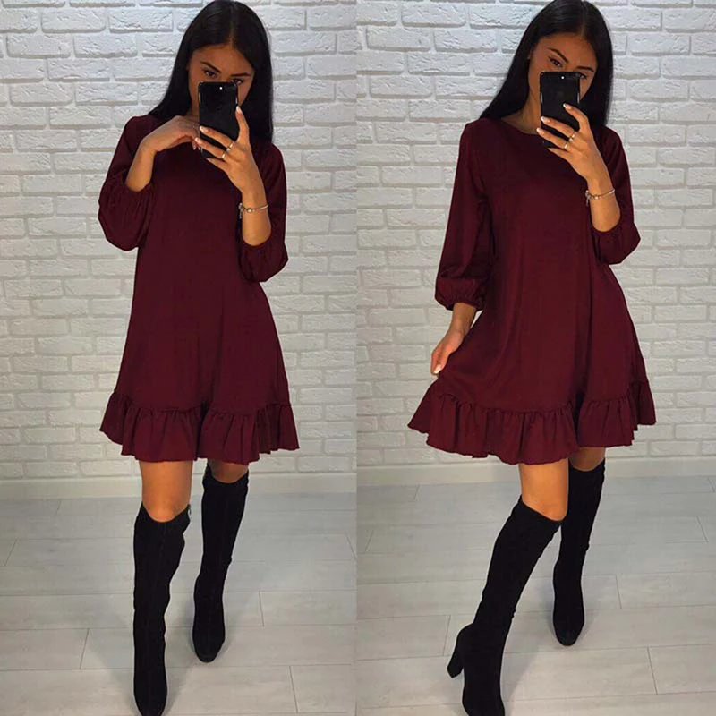 

Women Fashion Dress Vintage Patchwork Party Dress Summer O-neck Casual Solid Three Quarter A- Line Women Sexy Dresses Vestidos