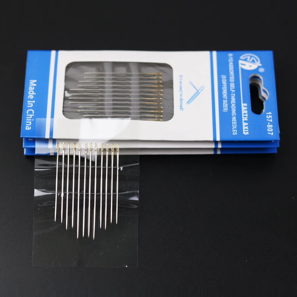 12 шт. 3 размера Self Threading иглы легко боковые швы шпильки Нержавеющая сталь Вышивка