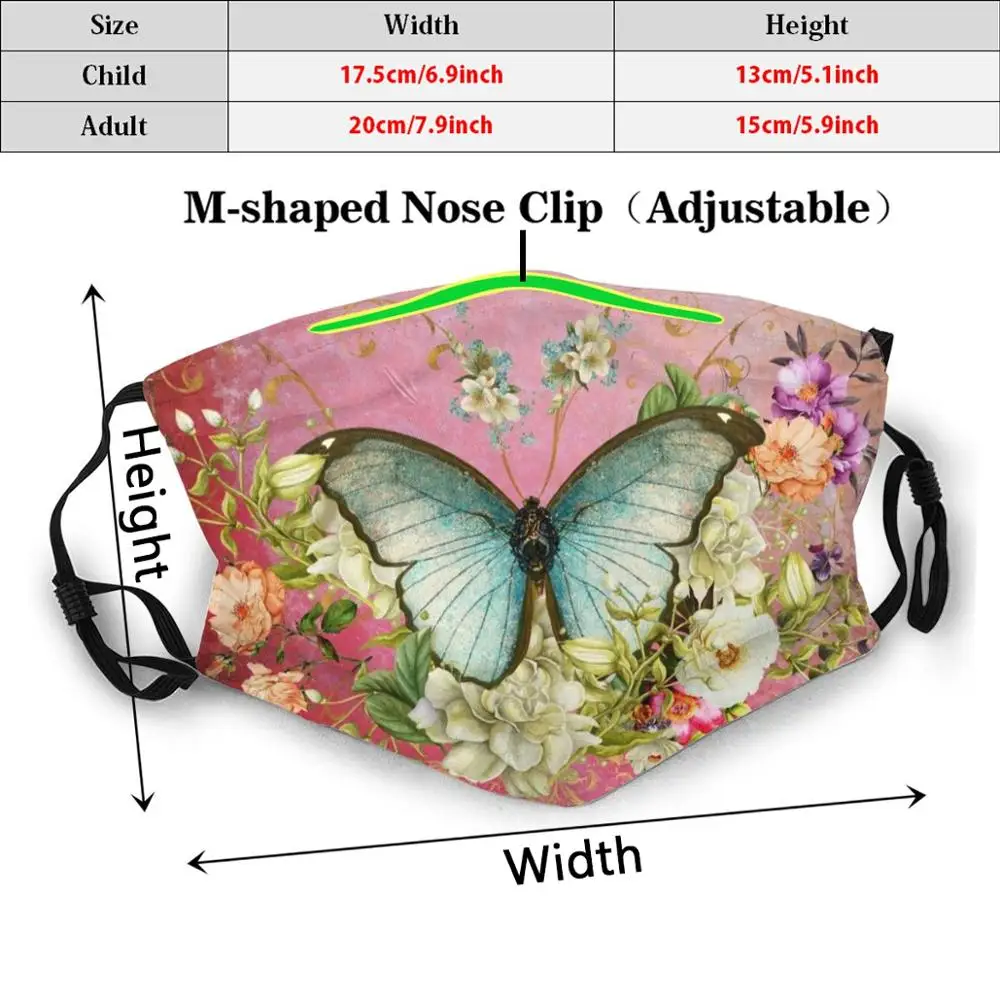 Моющаяся маска для рта с голубым малиновым принтом защиты от пыли винтажная