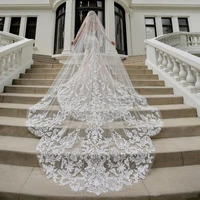 designer wedding veils custom made long cathedral length one layer with combs lace appliqued edge tulle bridal veil for women