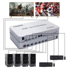 HDMI 2.0 4x2 HDMI KVM Matrix Audio Video Switch Splitter Dual Display 4K 60hz Support 2 USB Mouse Keyboard Control 4 Computer PC