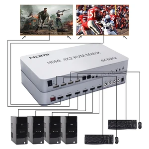 hdmi 2 0 4x2 hdmi kvm matrix audio video switch splitter dual display 4k 60hz support 2 usb mouse keyboard control 4 computer pc free global shipping