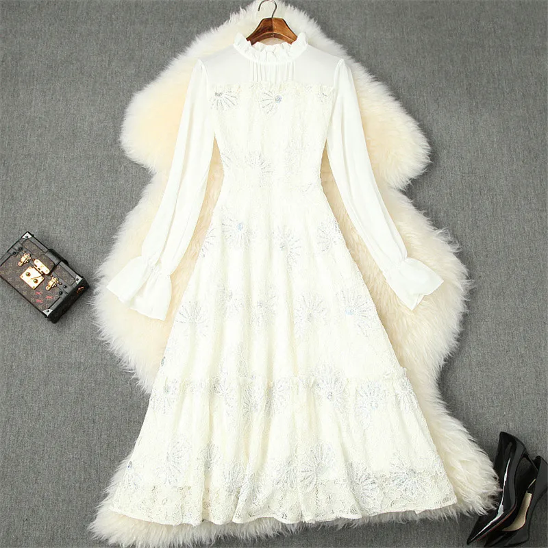 2020 весеннее женское платье высокого качества модное с расклешенными рукавами и