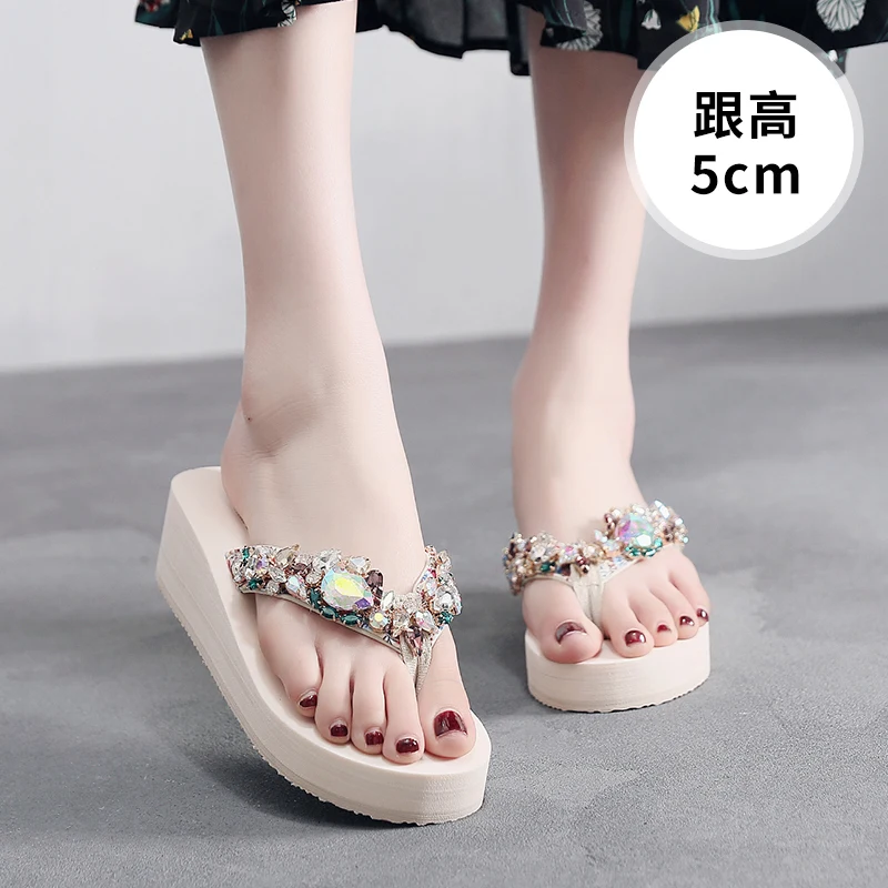 

Luxury Rhinestones Diamond Flip Flops Sandals Slippers Holidays Beach Shoes Wedge Platform Sandal Women Size 33-42