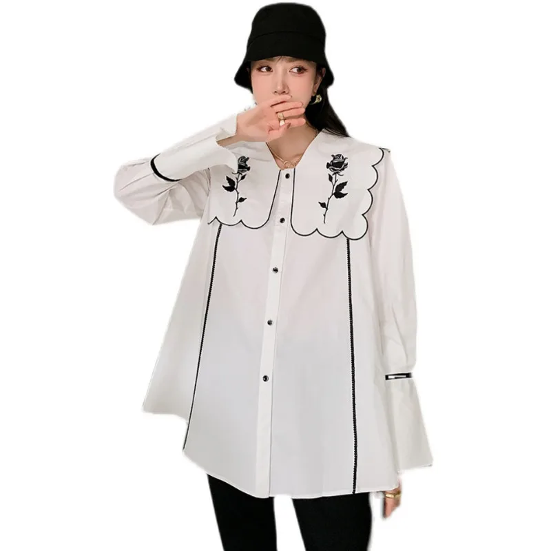 

LANMREM Women Large Size Shirt Lapel Long Sleeve Loose Fit Lady Shirt Fashion Tide Spring Summer 2021 New Arrivals 2H003