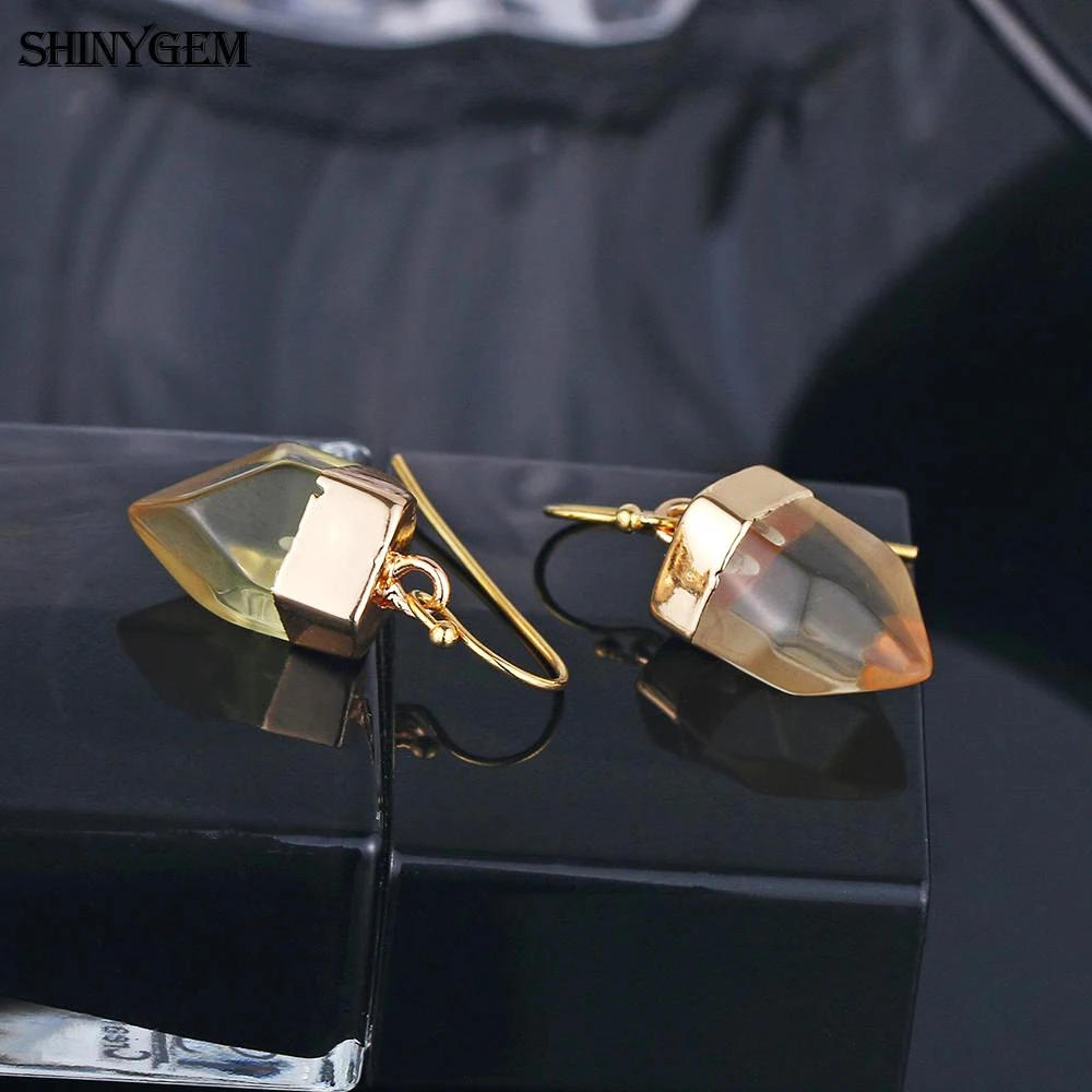 ShinyGem неправильной формы с натуральным кристаллом Серьги драгоценными камнями