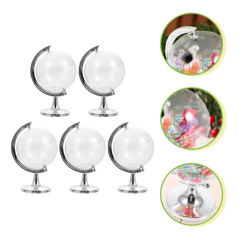 

5pcs Globe Shape Candy Boxes Plastic Clear Bauble Ornament Gift Present Box Decoration Ball Transparent PVC Round Candy Box