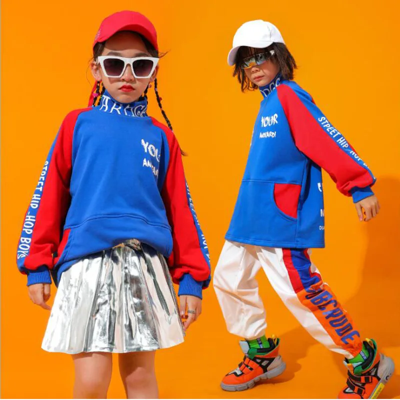 

Children Hip Hop Clothing Sweatshirt Top Crop Casual Pants Sliver Skirt Girl Boys Dance Costume Ballroom Dancing Clothes Wear