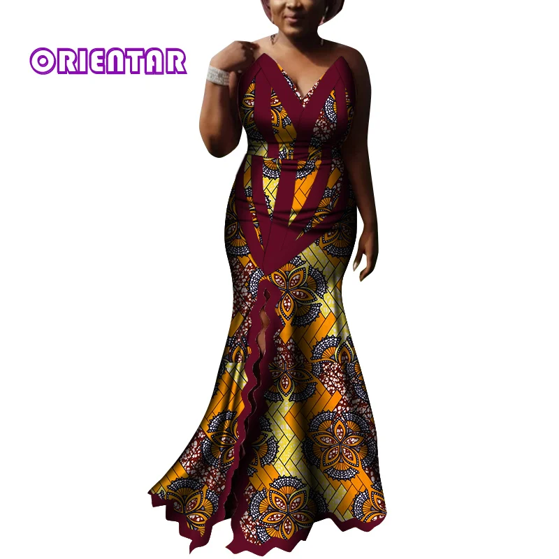 2020 Fashion Women African Split Dress African Print Long Dashiki Slit Anakra Dress Party Robe Plus Size African Clothes WY7798