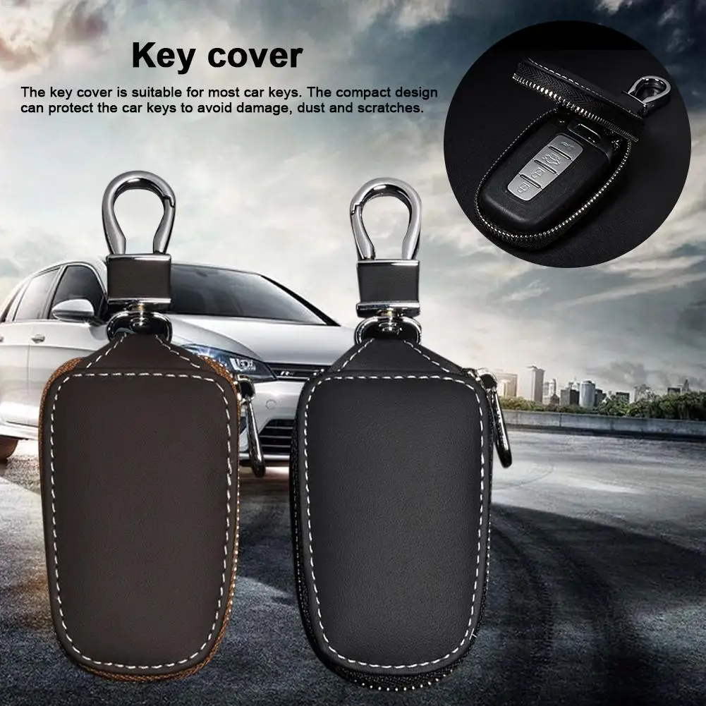 

Cowhide Key Case For Car Key Protective Cover Genuine Leather Fashion Wallet Universal Remote Control Holder Storage 5.51x2.28In