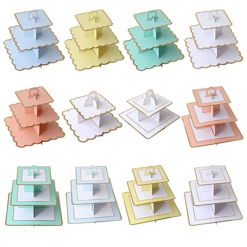 

Three-layer Paper Bronzing Cake Stand Birthday Party Dress Up Cake Decoration Supplies Wedding Dessert Stand Display Stand