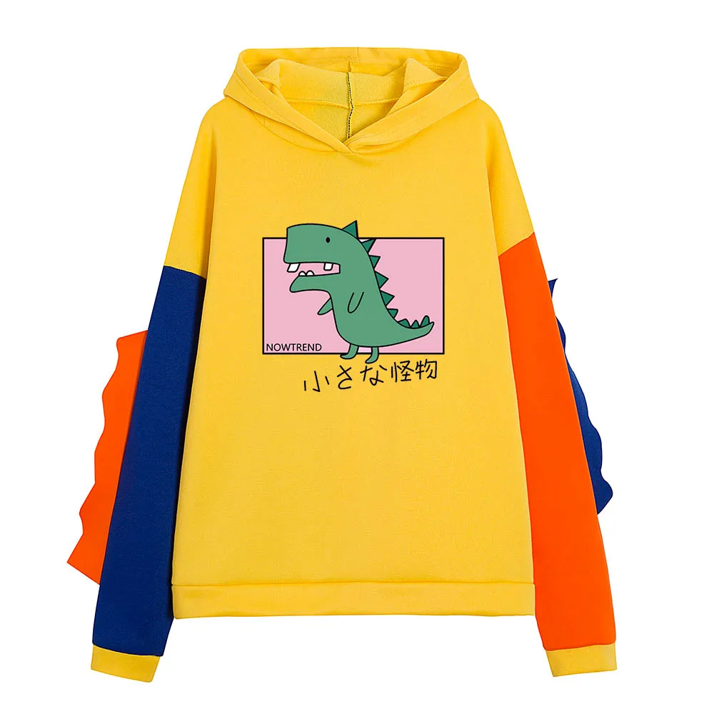 

Dinosaur Print Hoodies Women Pullovers Sweatshirt Oversized Harajuku Coat Patchwork Long Sleeve Cute Hooded Winter Streetwear