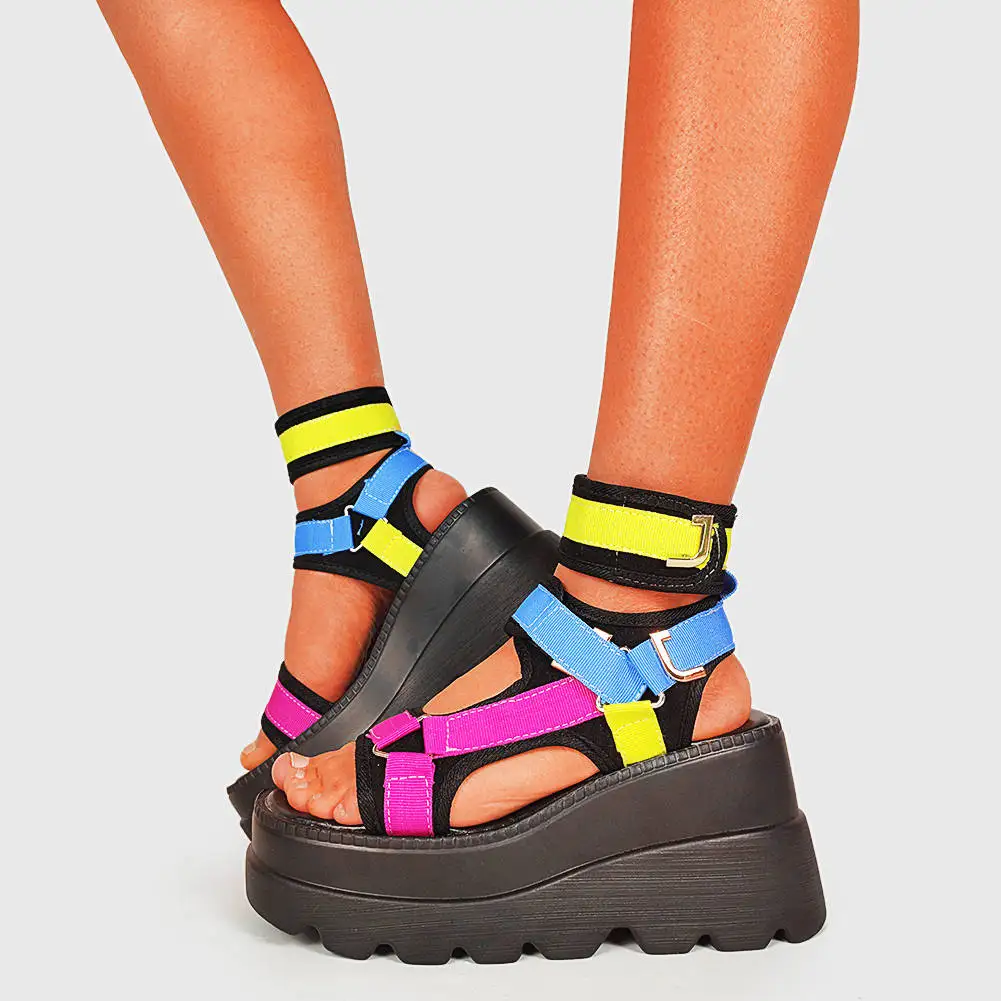 

Women Shoes Mixed Color Buckle Platform Sandals Women Open Toe Sandals