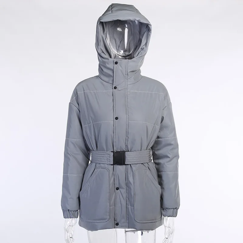 

2021 Jane Deiune Women Cotton Coat European and American Casual Fashion Winter New Reflective Zipper Thick Hooded