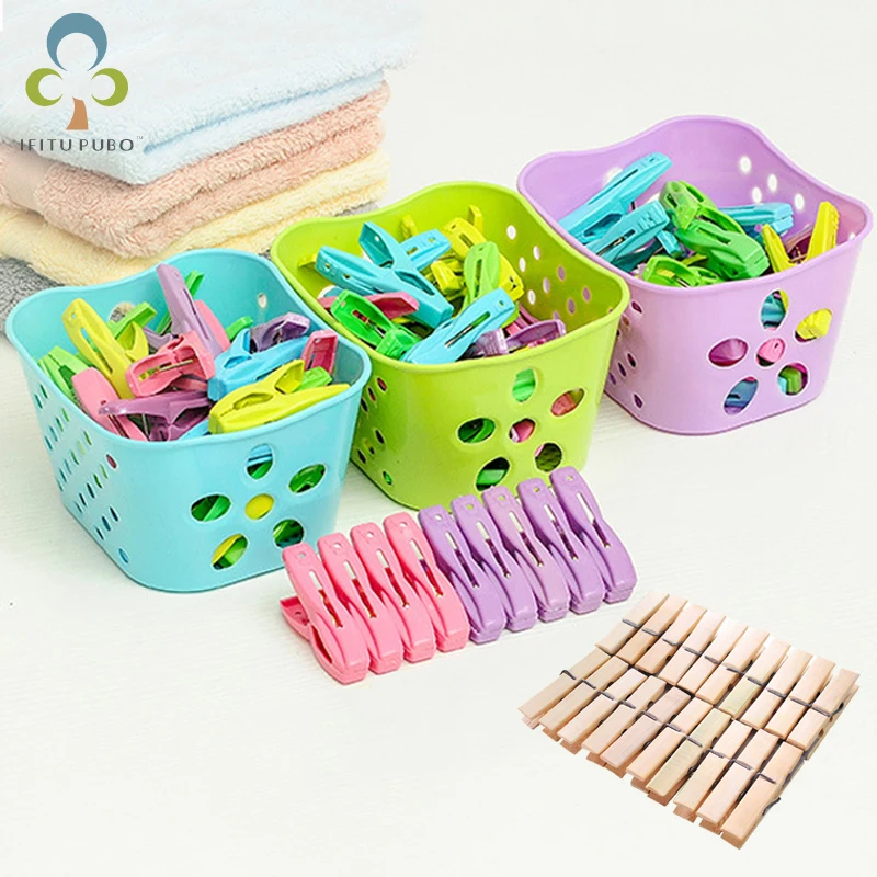 Dry Clothes Pegs Strong Windproof Plastic Small Clips With Storage Basket Drying Bamboo Clip Laundry LXX | Дом и сад