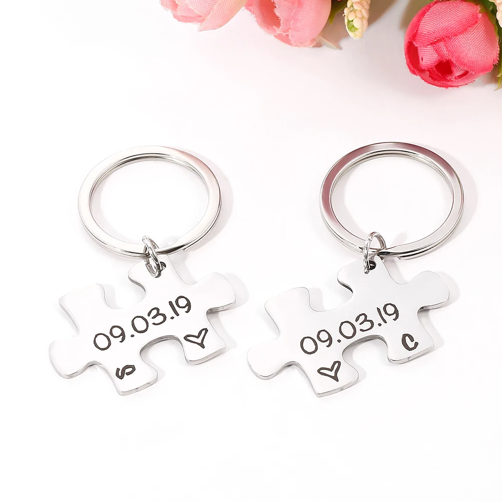 Пара пазлов из нержавеющей стали на заказ Брелки для пар друзей специальные