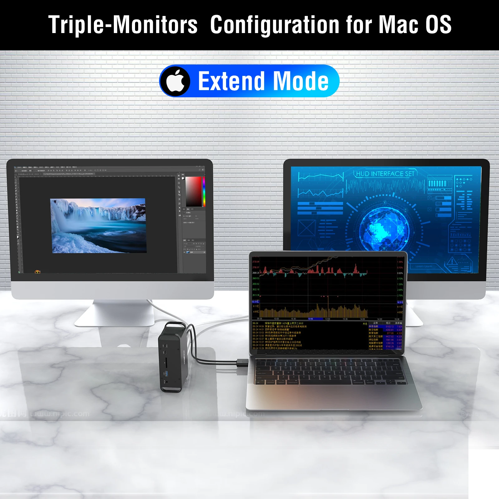 Станция для подключения ноутбука Mac через USB C с двумя мониторами, поддержкой 4K HDMI и тройным дисплеем, универсальный тип хаба для Macbook Pro/Air.