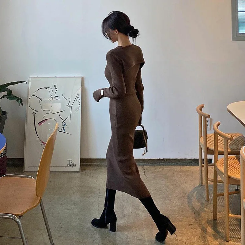 

Gothic Dresses for Woman Elegant Bodycon Dress Shawl 2 Pcs Set Clothes Vestido Feminino Autumn Winter Sexy Dress Women 2021