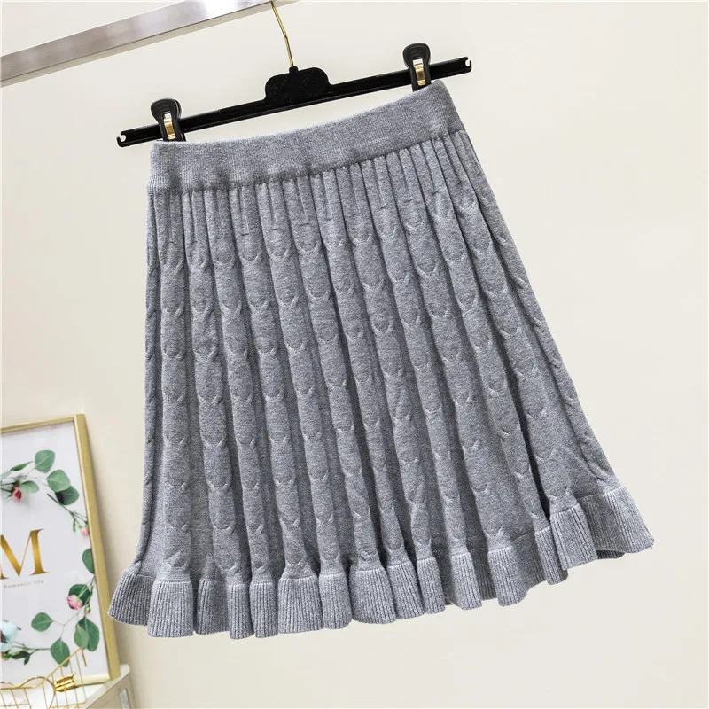 Зимняя крученая Вязаная кашемировая короткая юбка клеш плотная теплая вязаная