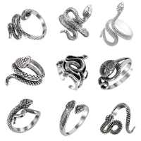 retro punk snake ring for men women exaggerated antique silver color adjustable opening rings male jewelry