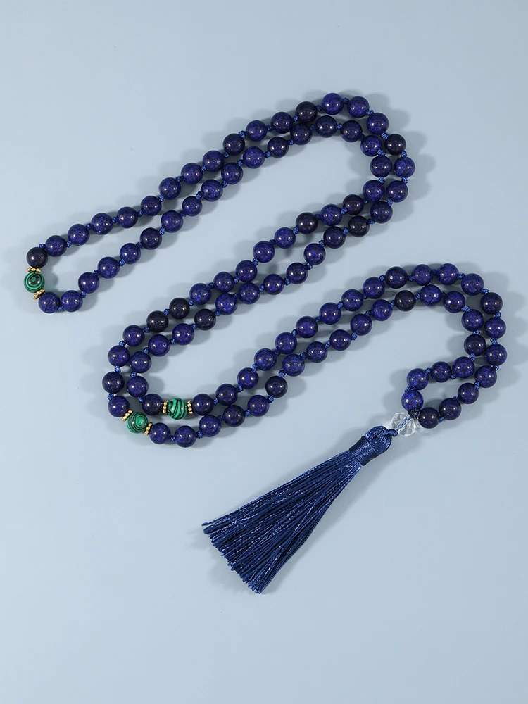 

YUOKIAA Meditation 108 Mala Beads Jewelry Natural Lapis Lazuli Stones Beaded Tassel Knotted Yoga Japamala Necklace for Women Men