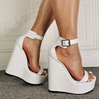 SEIIHEMженские туфли-лодочки на танкетке из искусственной кожи; Летние босоножки на высоком каблуке; Женская обувь ручной работы белого цвета; Размеры 43, 44, 47, 52