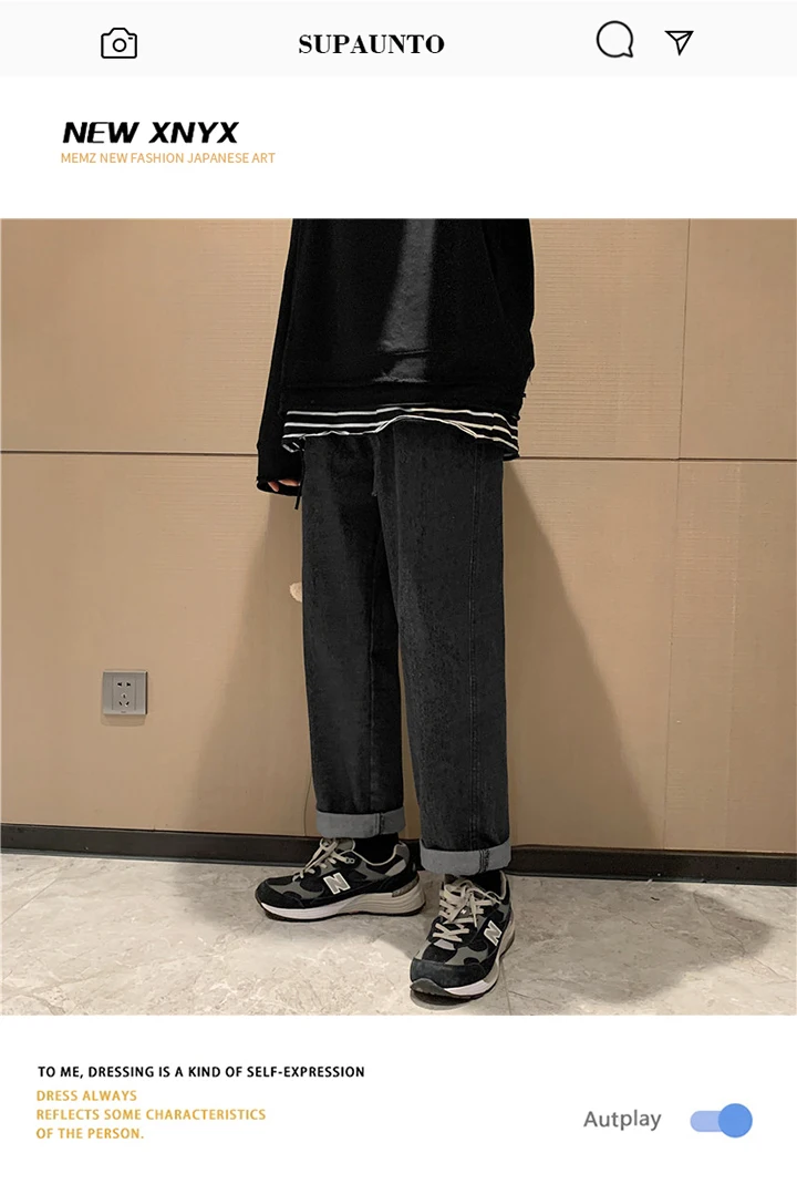 

Vintage Jeans Men's Winter Straight-Leg Wide-Leg Stylish Loose Bear Ins Fashion Brand Casual Pants