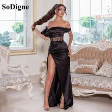 SoDigne Black Mermaid Long Prom Dresses Slit Side Off The Shoulder Formal Party Gowns Pleats Evening Dress Plus Size 2021 (4)