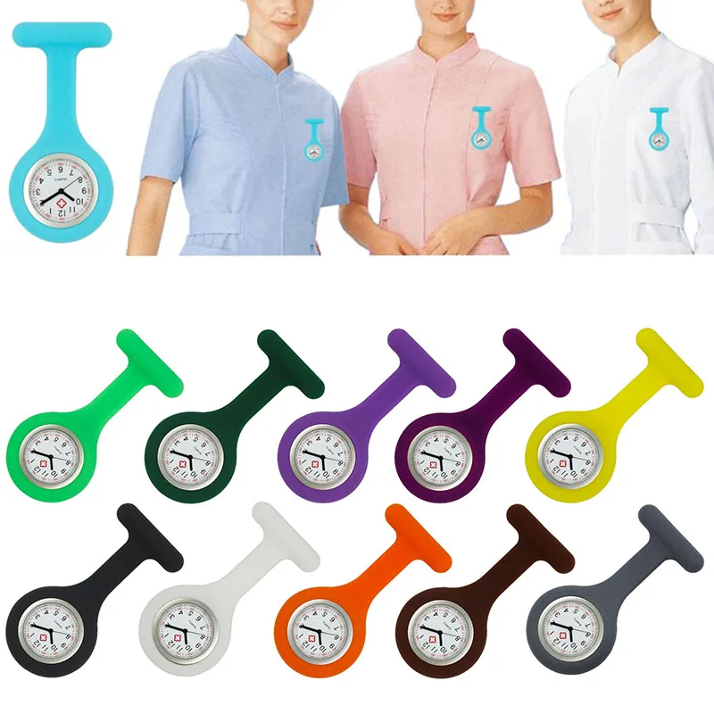 Hot Sale Solid Color Electronics Pocket Watches Silicone Nurse Watch Brooch Pins Unisex Watches Clock Free Battery Watch hot sell fashion pocket watches silicone nurse watch brooch tunic fob watch with free battery nurse reloj de bolsillo